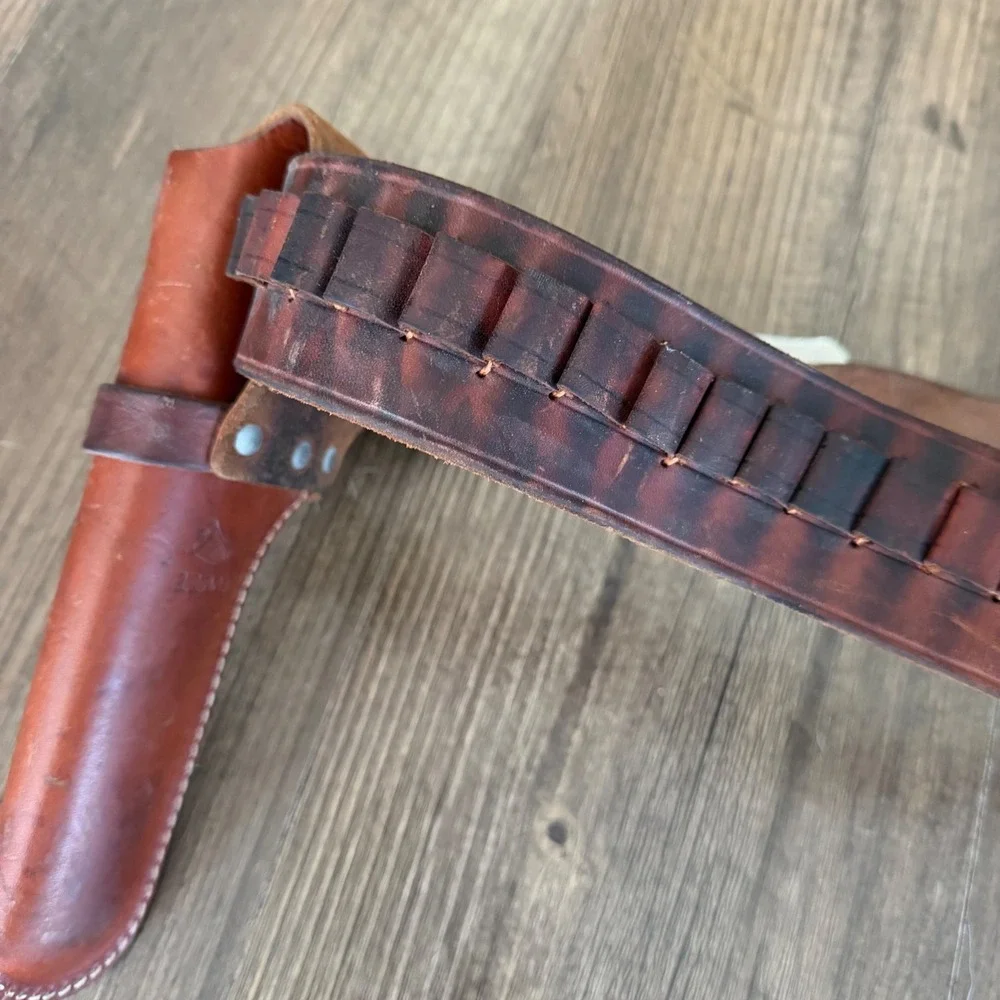 Vintage Hunter Leather Holster and Belt Set Brown 110016 Western Cartridge Loops